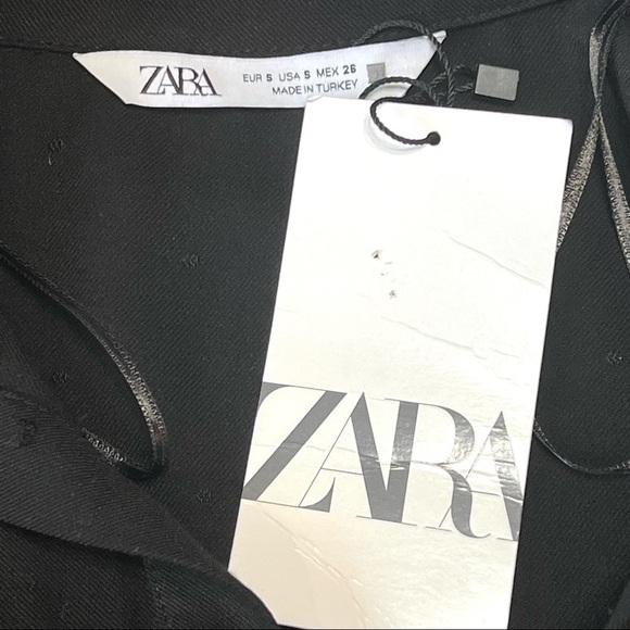 Zara Black Swiss Dot Tiered Swing Button Front Mini Dress - Picture 12 of 14